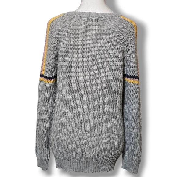 Pink Rose Lightweight Gray Sweater w/ Yellow Pink & Navy Stripes Size  Medium - Picture 3 of 5